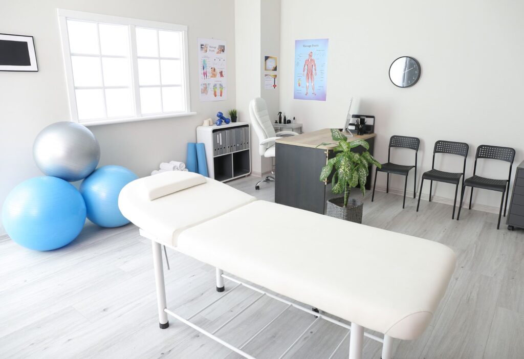 A physiotherapy office after being professionally cleaned.
