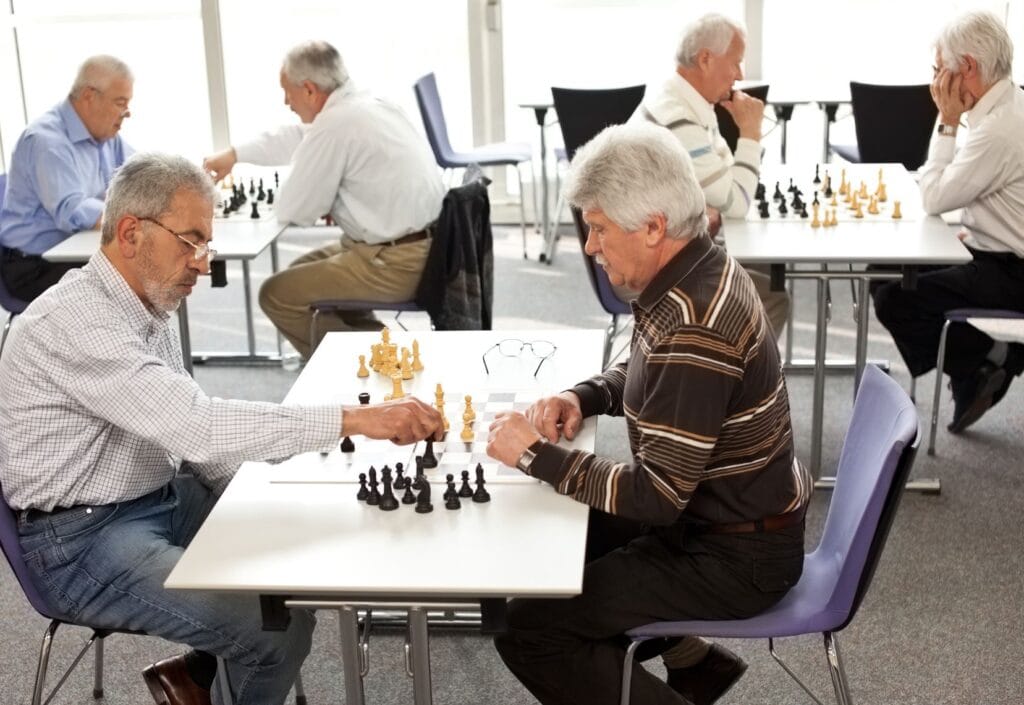 Men playing chess at a Canadian Legion